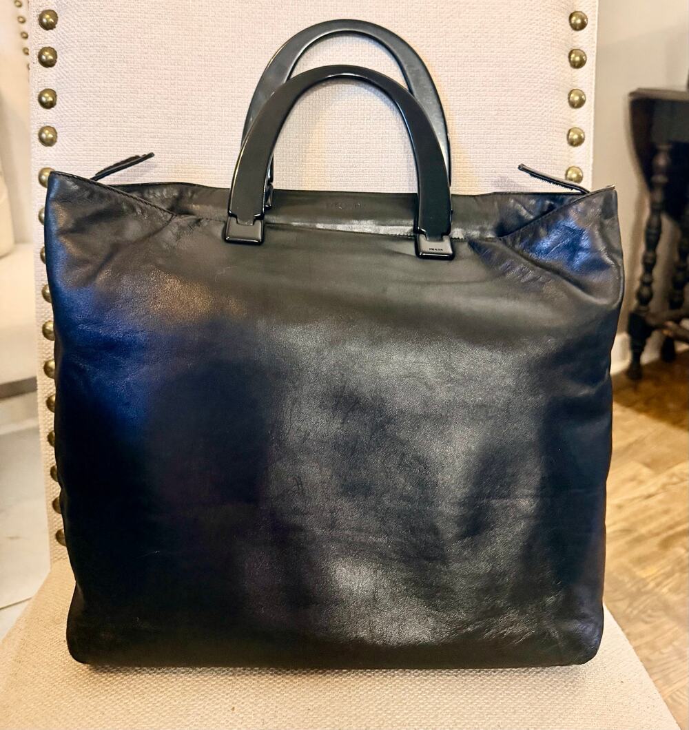Vintage Prada Black Leather Lucite Handle Bag 90s Y2K Made in Italy + COA